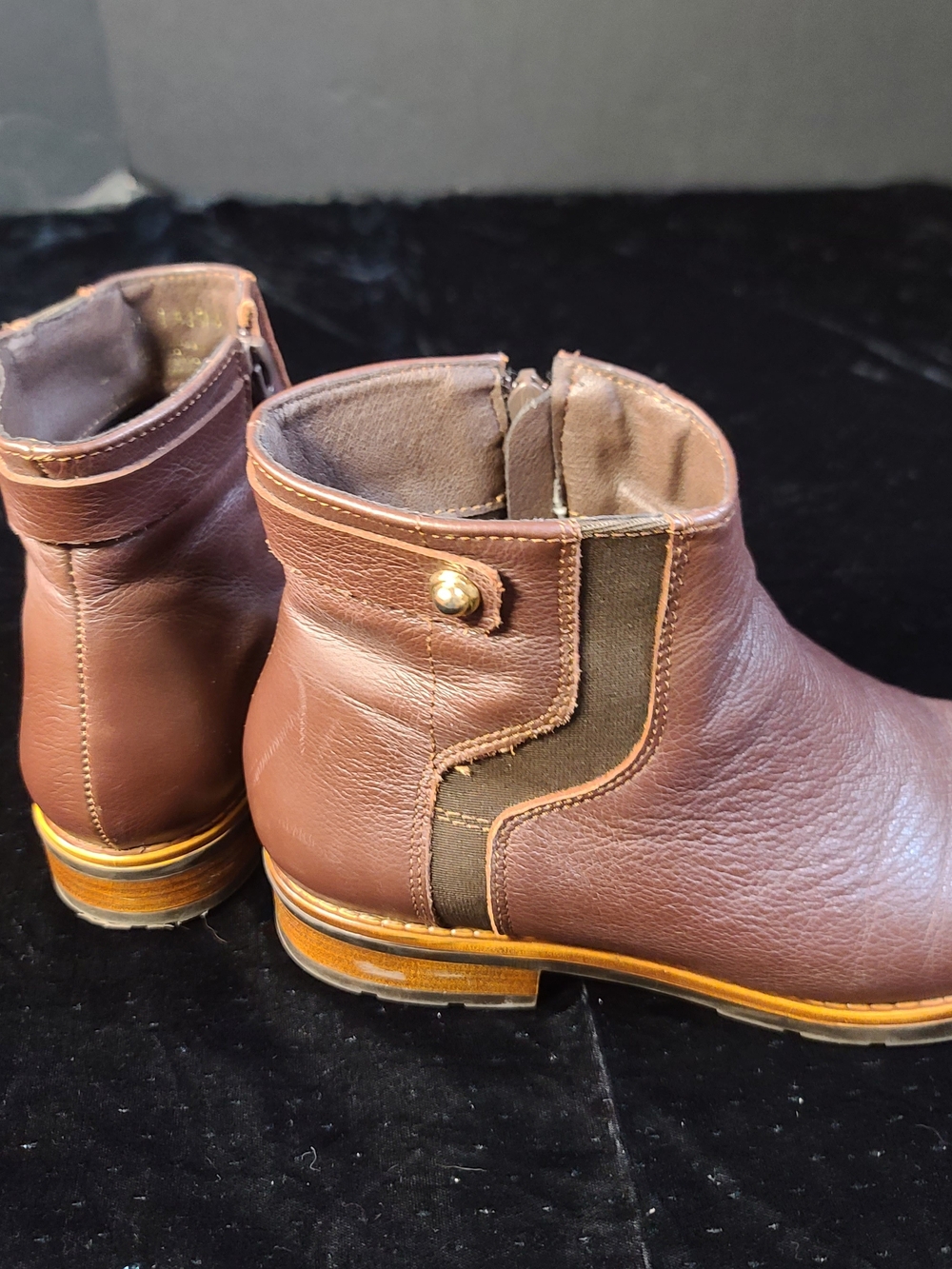 Brown Leather Ankle Booties with Side Elastic Panel
